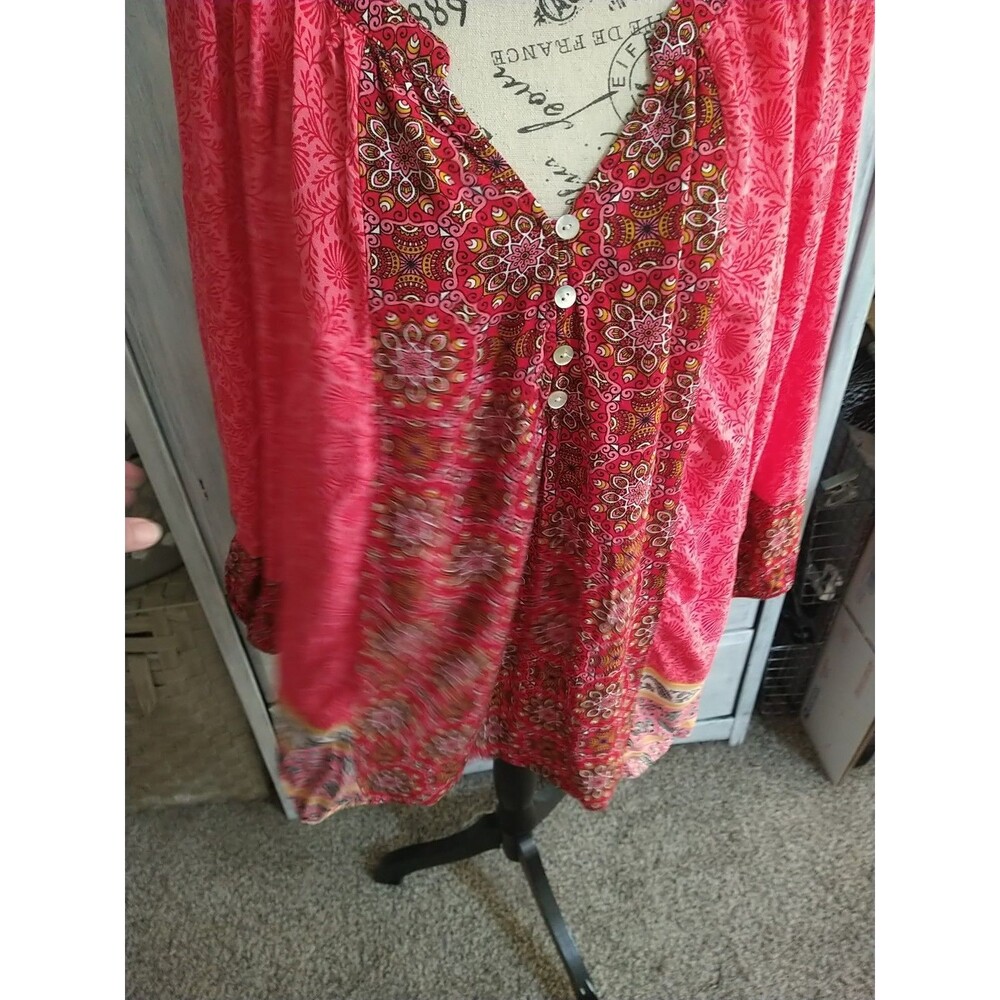 Figueroa & Flower Puff Sleeve Top Xl Boho Multicolor Cottagecore Beachy Feminine - Picture 4 of 9